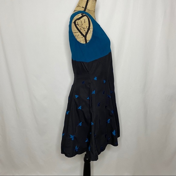 eShakti Black Blue Fit n Flare Sparrow Dress - Picture 5 of 9
